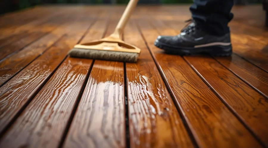 Oiling timber decking — regular maintenance keeps boards in top condition