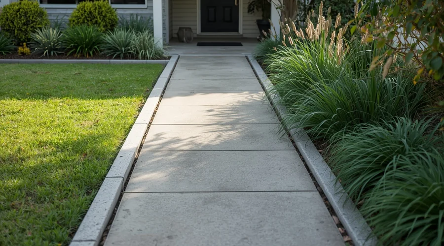 Hard landscaping — concrete path and garden edging for year-round structure