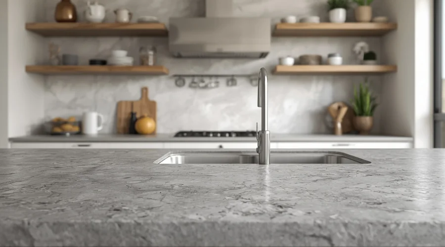 Stone benchtop kitchen — mid-range renovation centerpiece