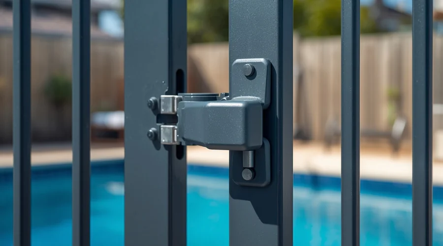 Pool safety gate — self-closing and self-latching as required by Victorian law