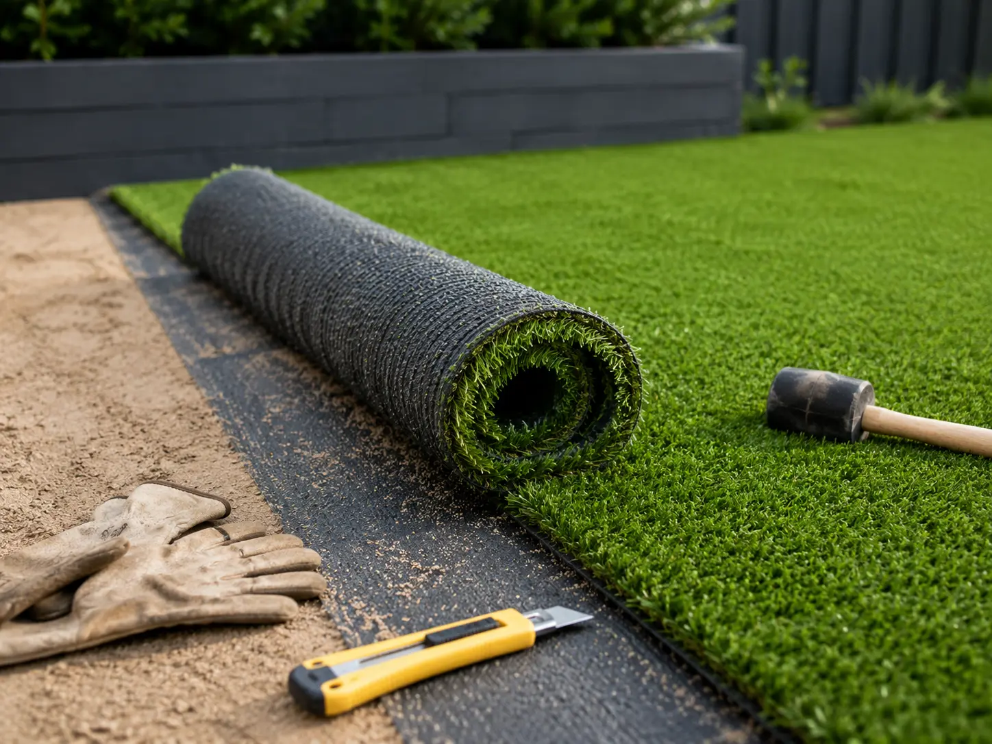 Artificial turf base preparation during installation