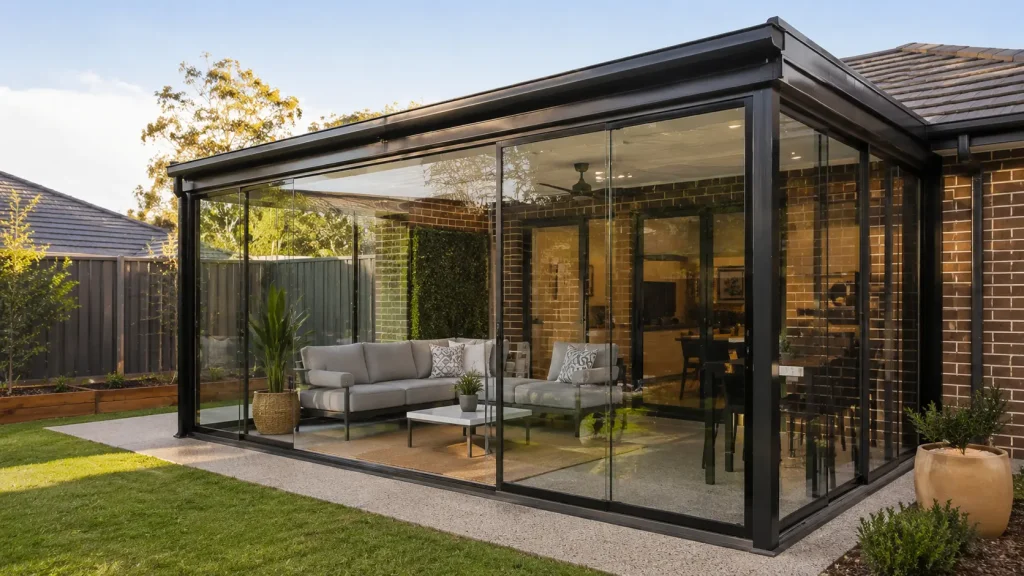 Enclosed screened patio in a Melbourne backyard