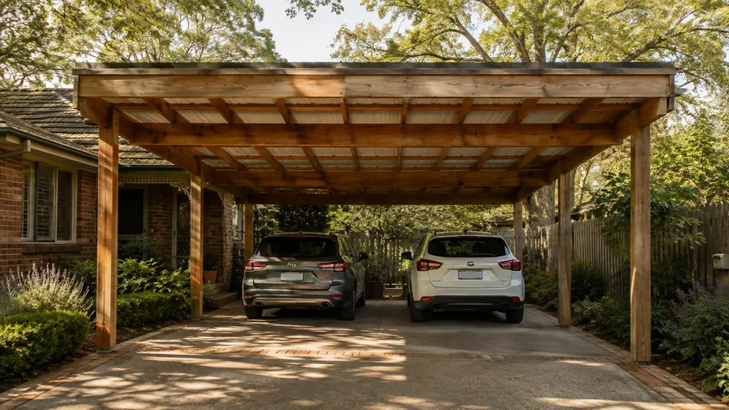 Timber-framed carport installation at a traditional Melbourne home